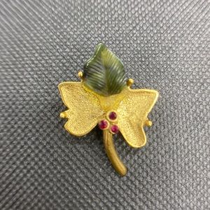 Joan Rivers Gold Leaf Green Ruby Rhinestones
